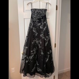 Black strapless Mon Cheri dress